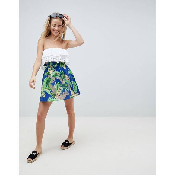 ASOS Linen Mini Skirt Women's Plus Size 18 Parrot Tropical Floral Print - Picture 2 of 9